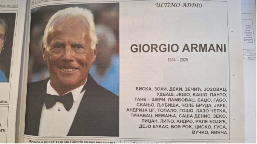 Čačanski šaneri objavili čitulju za Armanija u novinama